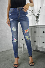 Tie Dye Patch Destroyed Skinny Jeans