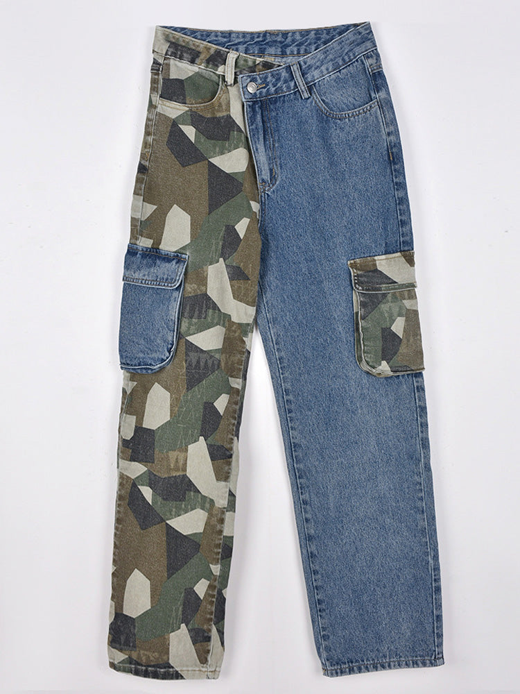 Pantalones vaqueros de camuflaje con parches y bolsillos