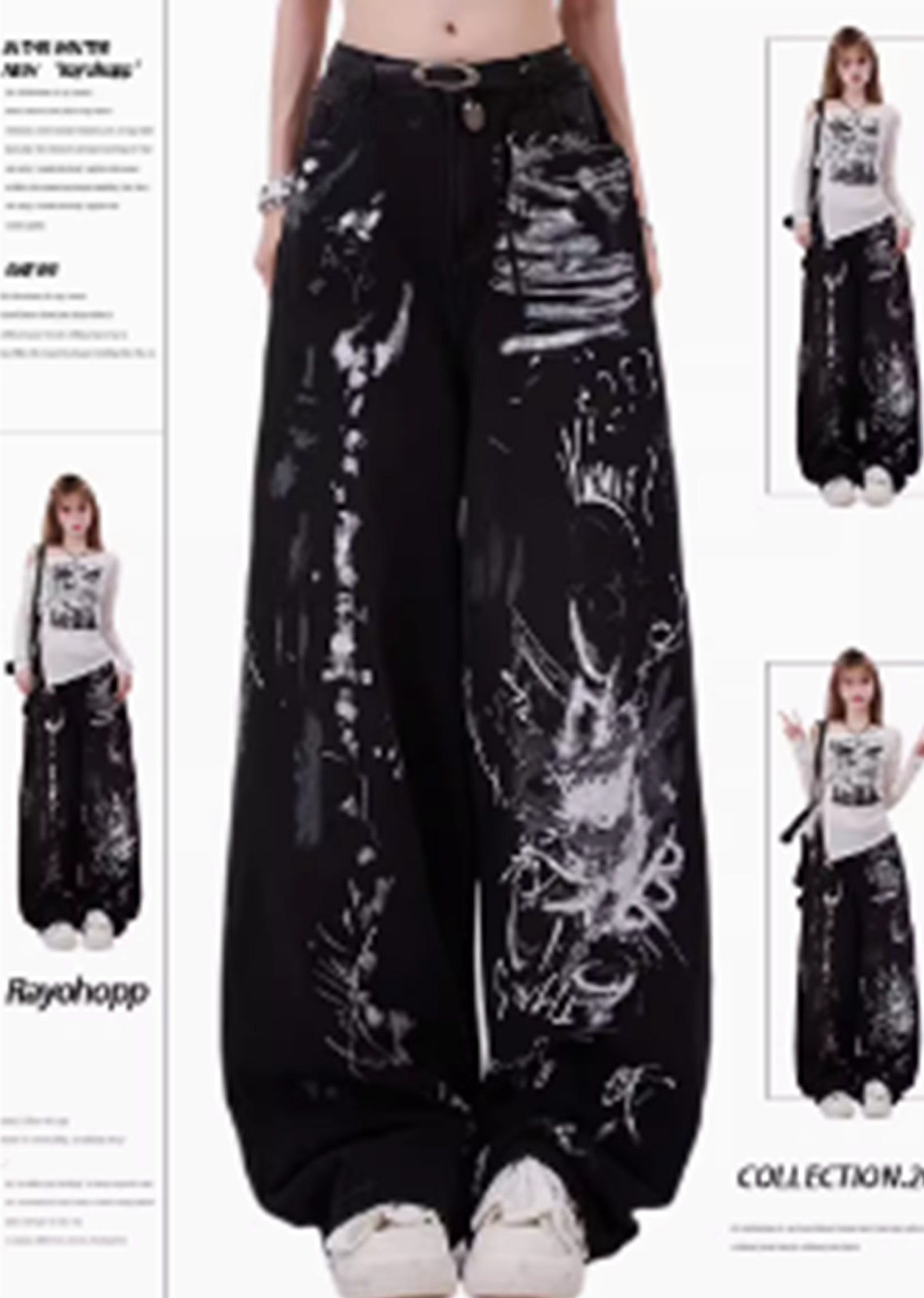 Schwarze Baggy-Jeans mit Grunge-Graffiti-Print