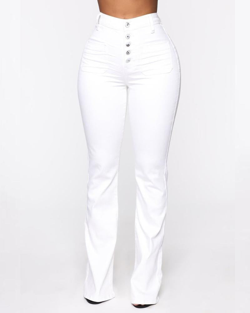 Button Fly Booty Shaping High Waist Flare Jeans