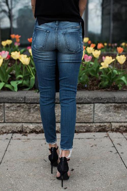 Pleated Stretch Pencil Feet Jeans