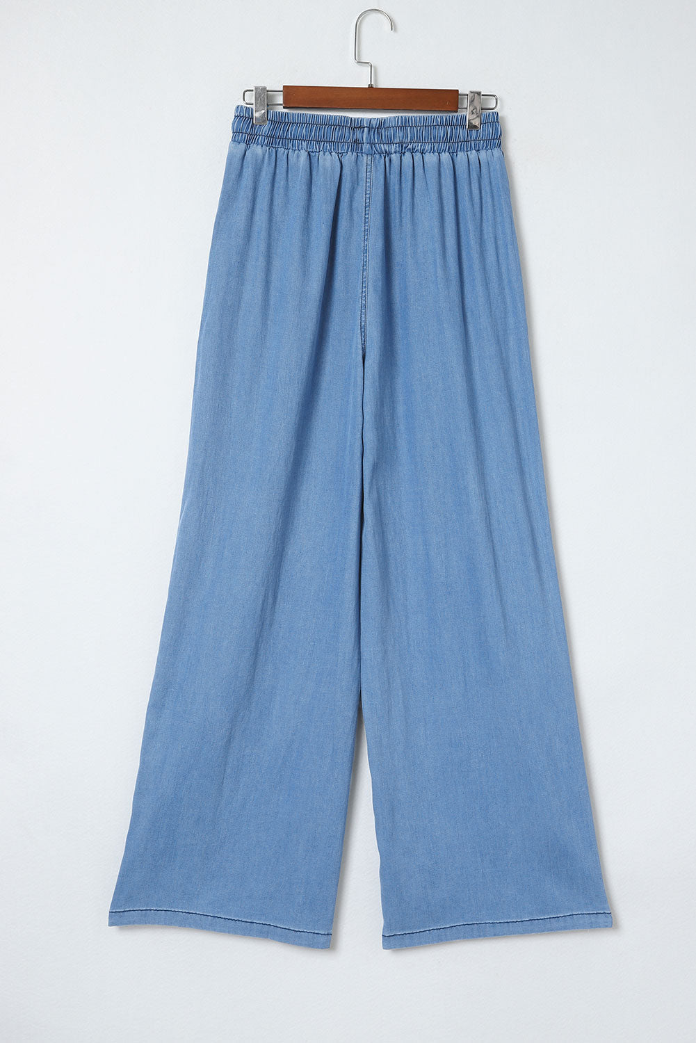 Blue Drawstring Waist Wide Leg Tencel Denim Pants