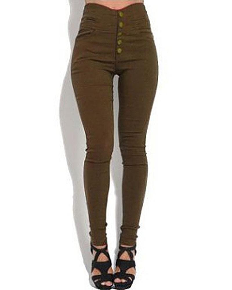 V Wired Detail Button Fly High Waist Skinny Jeans