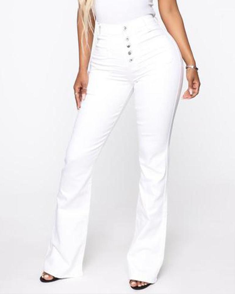 Button Fly Booty Shaping High Waist Flare Jeans