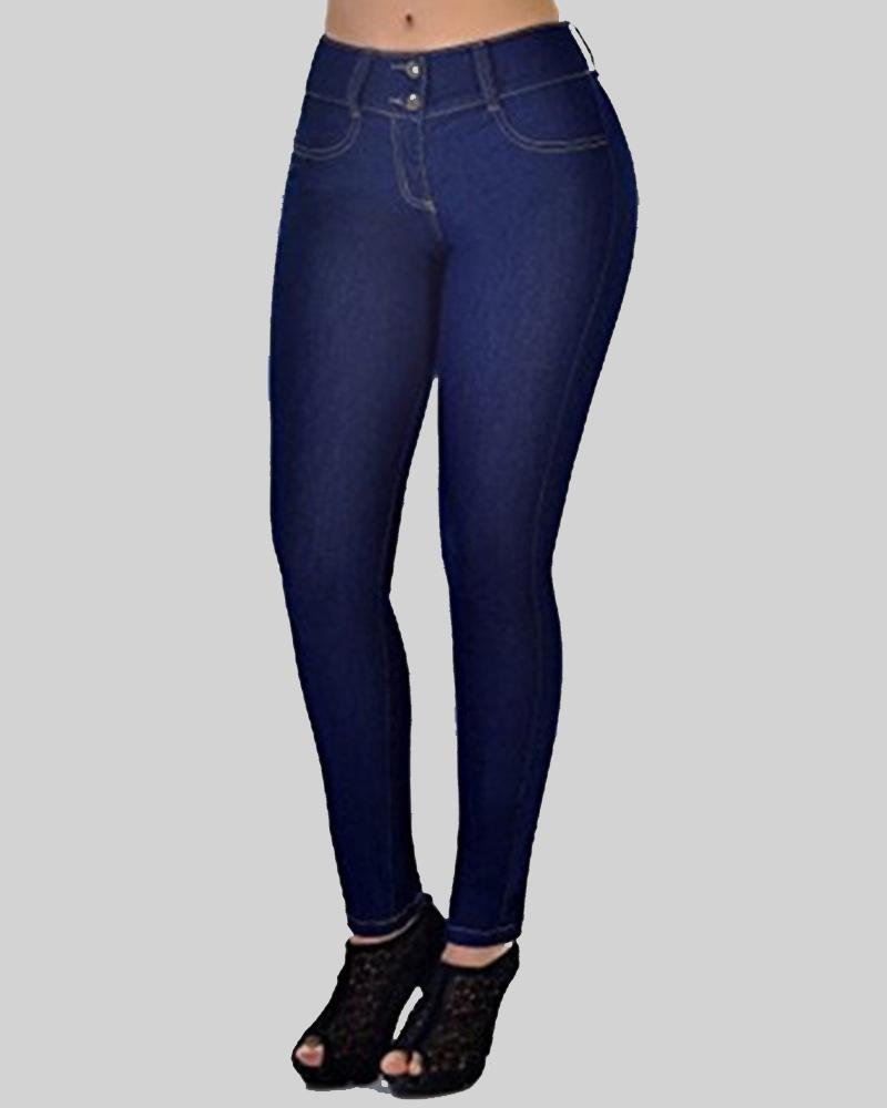 Button Front Mid Waist Skinny Jeans