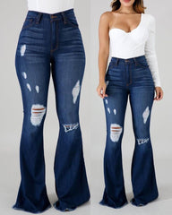 High Waist Ripped Flare Leg Jeans