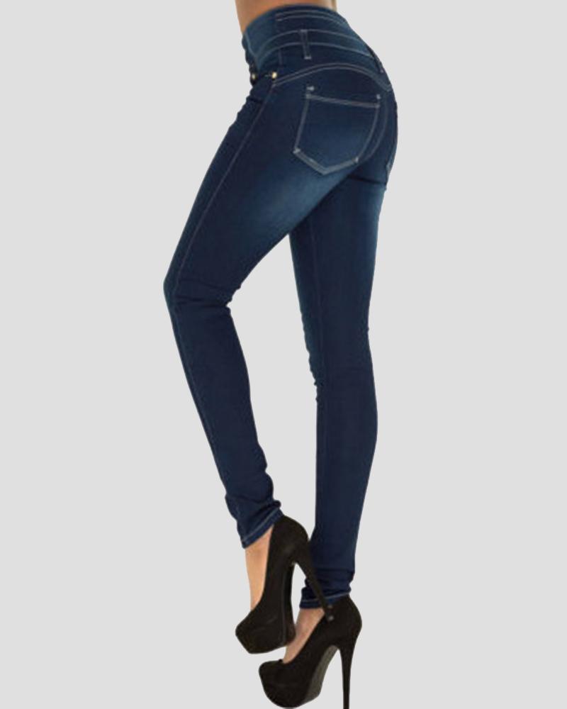 Button Front High Waist Skinny Jeans