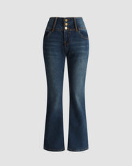 Classic Button Front Low Waist Flare Jeans