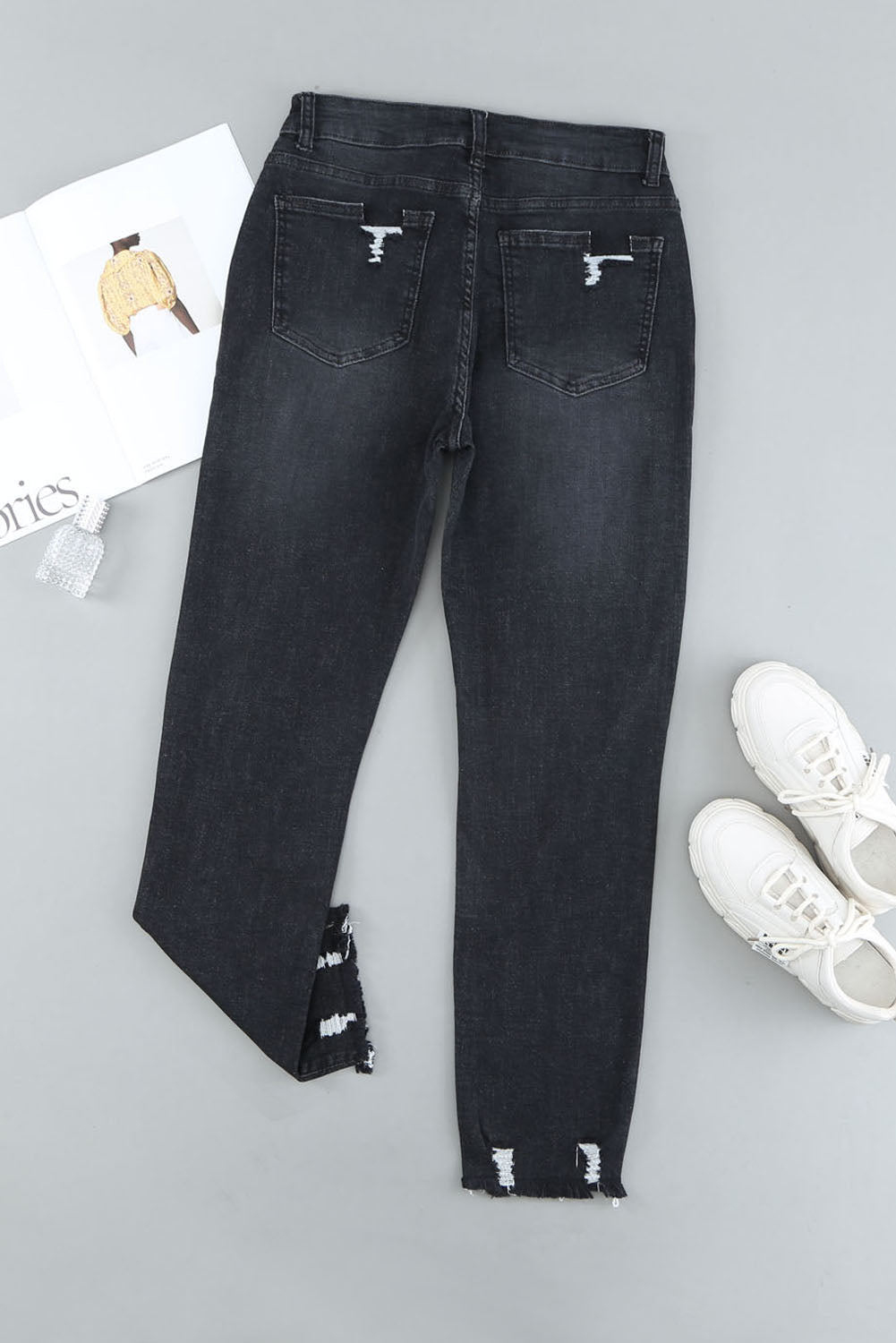 Black Distressed Boyfriend Denim Pants