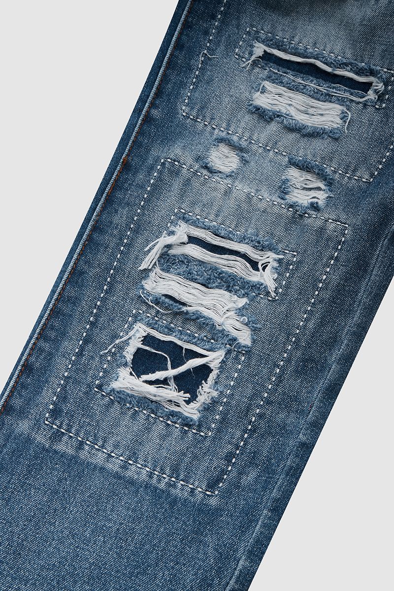 Ladder Distressed Patched Low Waist Jeans