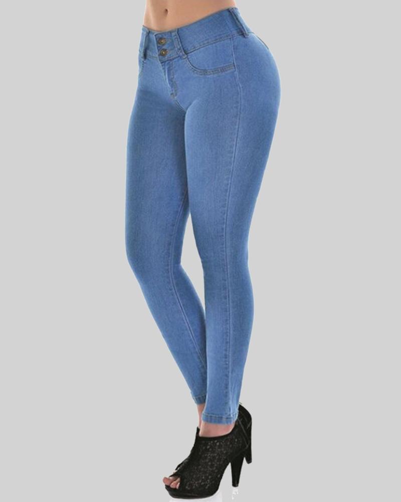 Button Front Mid Waist Skinny Jeans