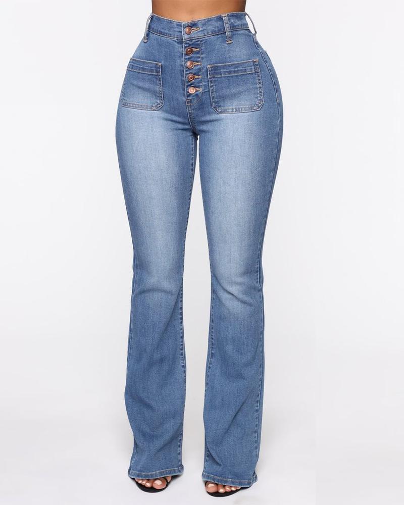 Booty Shaping Jeans mit hoher Taille und Knopfleiste