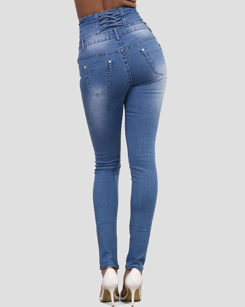 Button Front High Waist Skinny Jeans