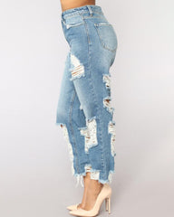 Ripped Distressed Straight Leg Crop Jeans