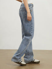 Oblique Belt Denim Trendy Straight Leg Jeans