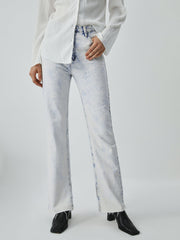 Faded Denim Raw Hem Modern Slit Straight Leg Jeans