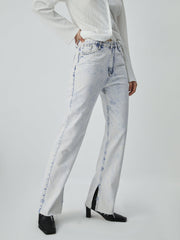 Faded Denim Raw Hem Modern Slit Straight Leg Jeans