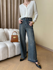 Vintage Denim Button Trendy Wide Leg Jeans