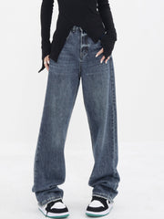 Patchwork-Taschen Denim Trendy Wide Leg Boyfriend Jeans