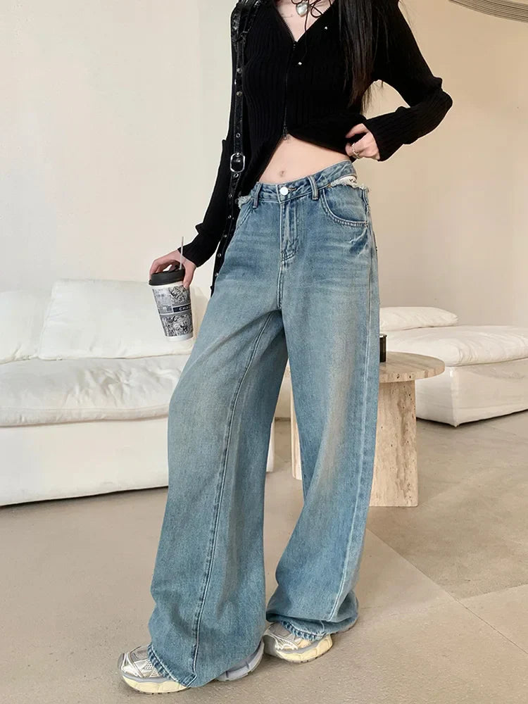 High Waist Ripped Vintage Streetwear Wide Leg Jeans