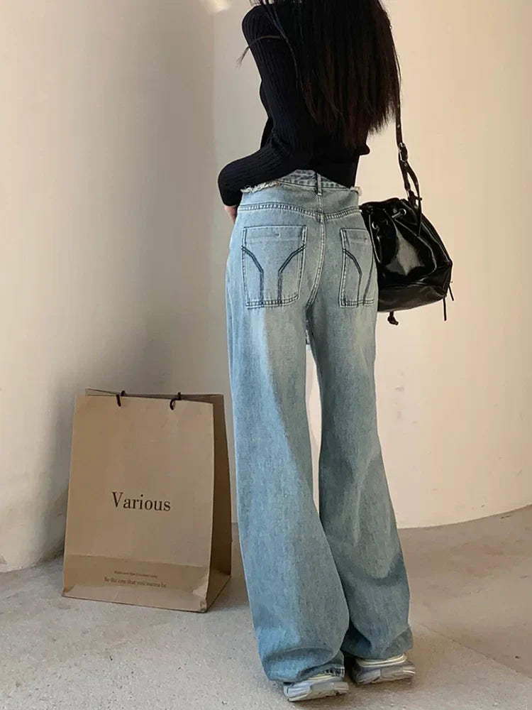 High Waist Ripped Vintage Streetwear Wide Leg Jeans