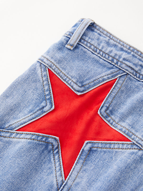 Back Star Patchwork Flare Jeans