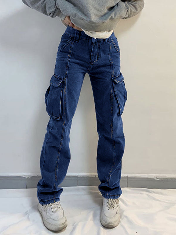 Verwaschene Cargo-Jeans mit mittlerer Taille und Taschen