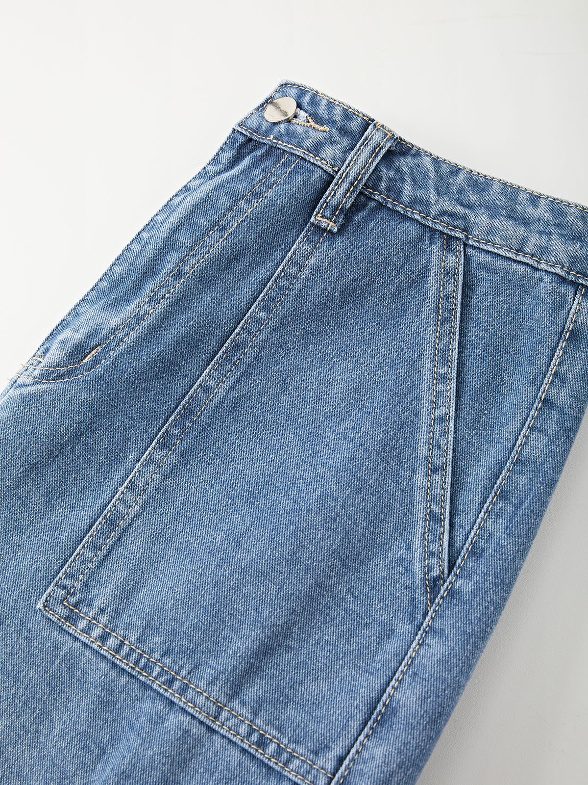 Washed Mid Waist Pocket Cargo Jeans