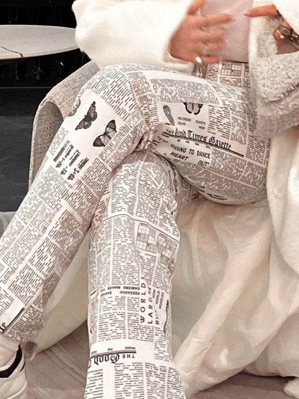 Newspaper Print Washed Boyfriend Jeans