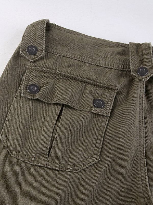 Buttoned Straight Leg Cargo Jeans