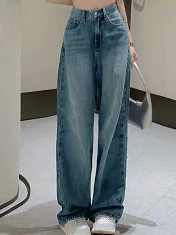 Vintage Faded Wash Straight Leg Boyfriend Jeans