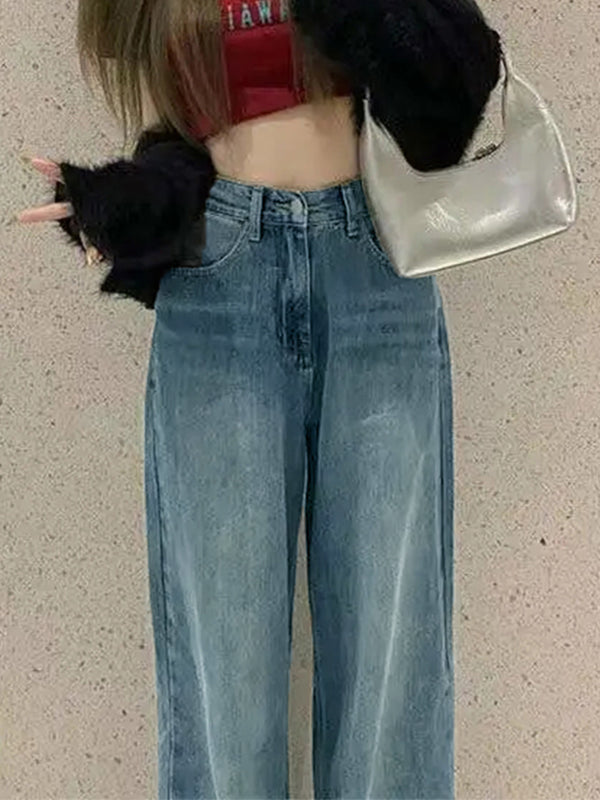 Vintage Faded Wash Straight Leg Boyfriend Jeans