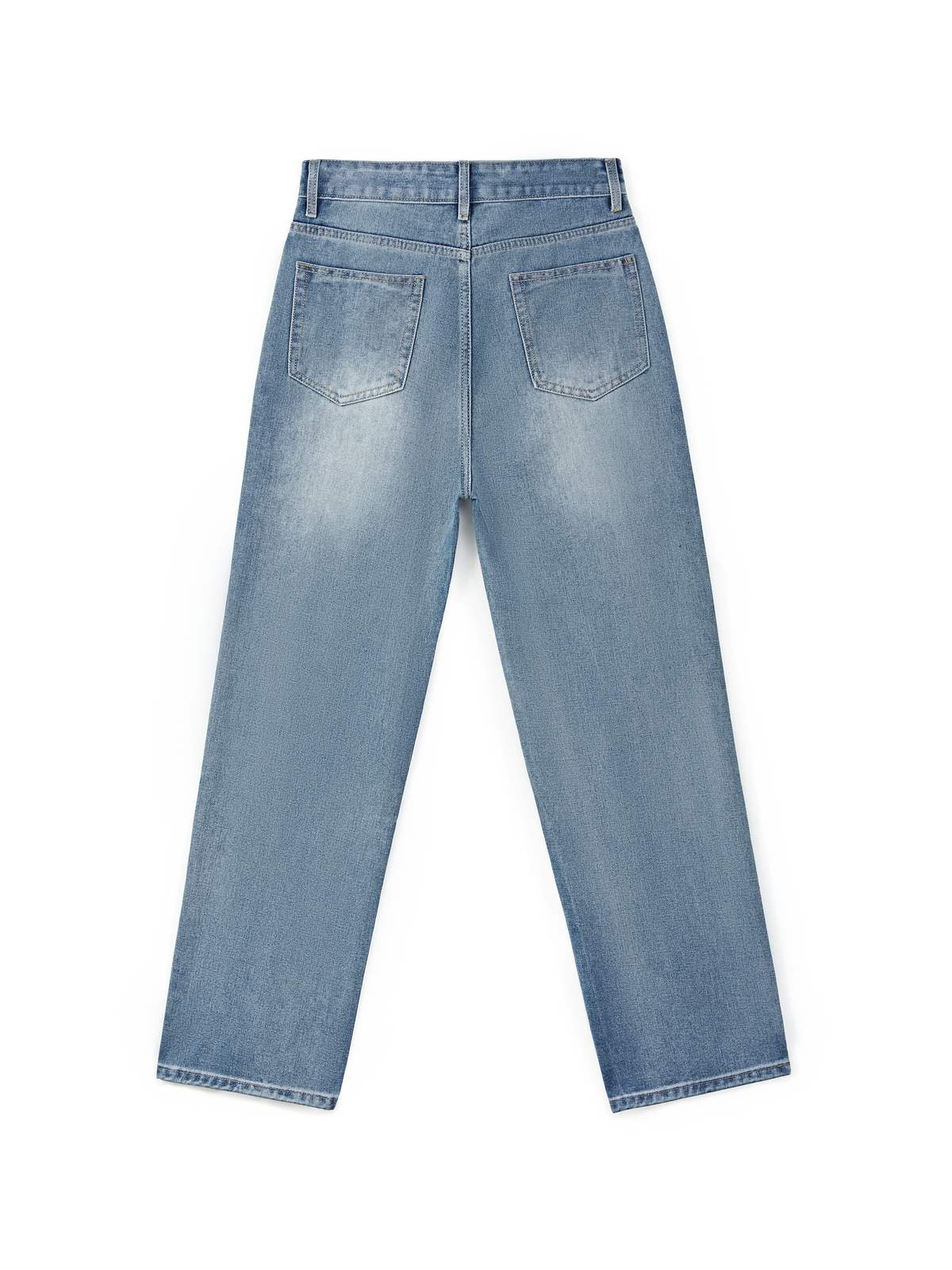 Blaue Patchwork-Boyfriendjeans mit hohem Bund