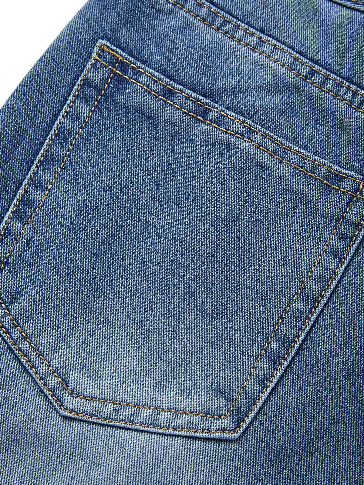 Blaue Patchwork-Boyfriendjeans mit hohem Bund