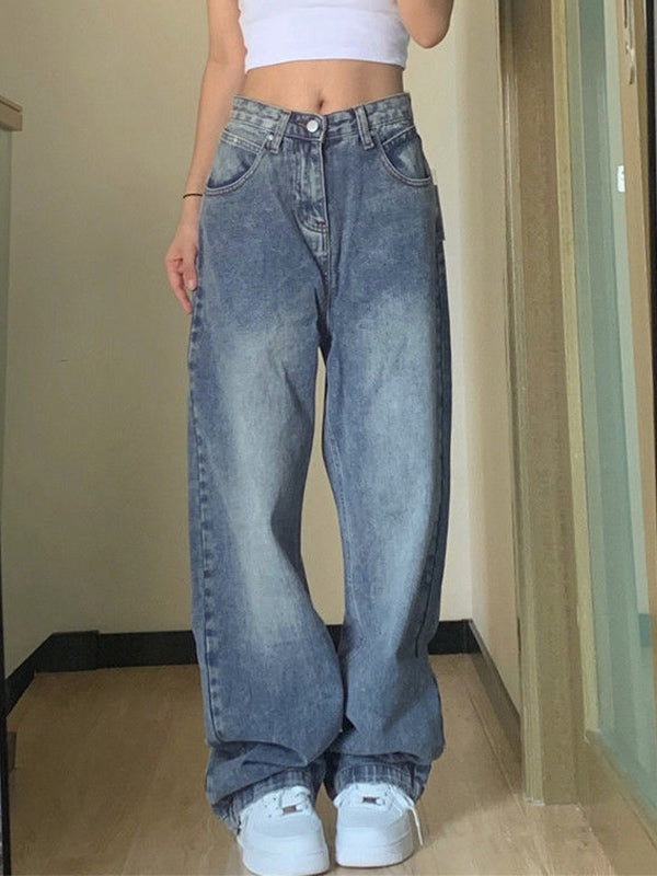 Pocket Design Blue Wash Boyfriend Jeans