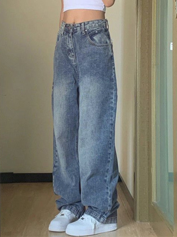 Pocket Design Blue Wash Boyfriend Jeans