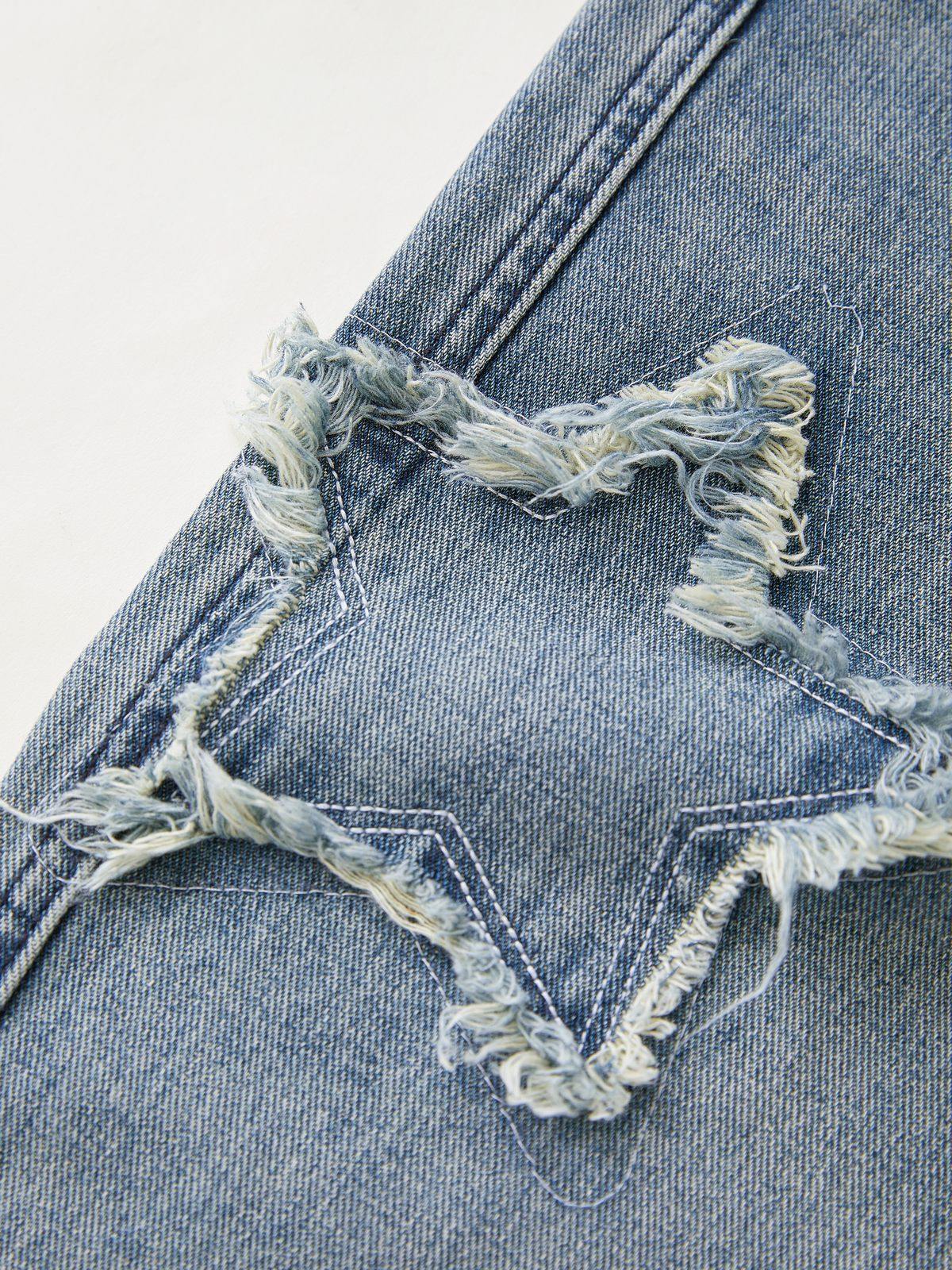 Vintage Wash Distressed Star Patch Boyfriend Jeans