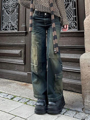 Patchwork Vintage Straight Cargo Jeans