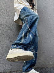 Men's Chain Embellished Straight Cargo Jeans