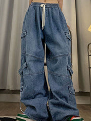 Punk Blue Wash Baggy Cargo Jeans