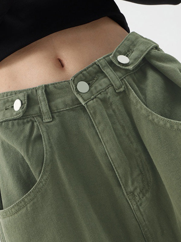 Grüne Baggy Boyfriendjeans mit Knöpfen