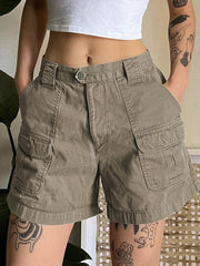 Graue Cargo-Shorts aus Denim mit geradem Bein