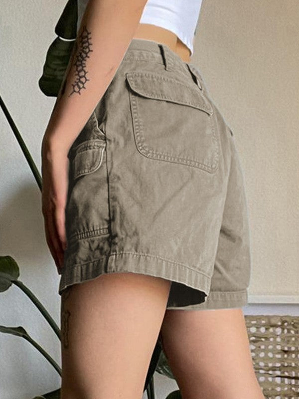 Graue Cargo-Shorts aus Denim mit geradem Bein