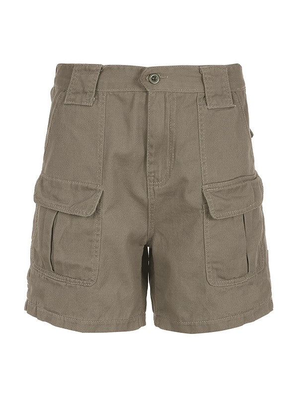Graue Cargo-Shorts aus Denim mit geradem Bein