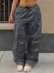 Graue Y2K Baggy Cargohose mit Kordelzug