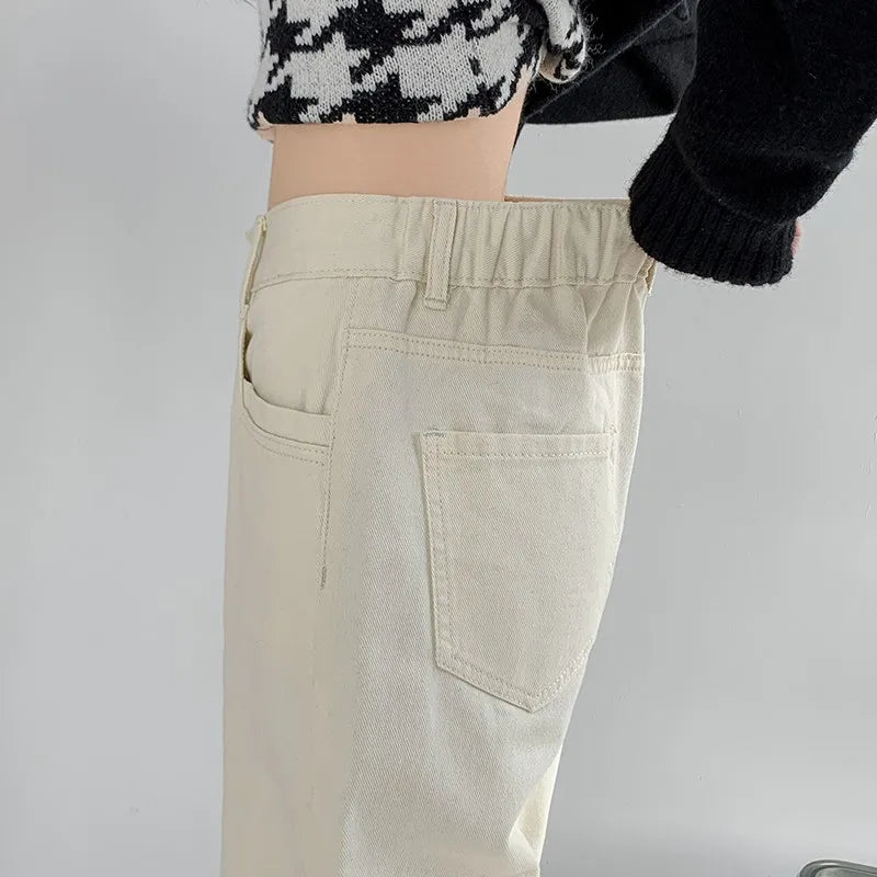 Draped Elastic Waist Wide Leg Denim Jeans