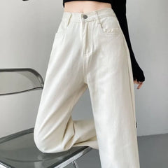 Draped Elastic Waist Wide Leg Denim Jeans