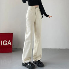 Draped Elastic Waist Wide Leg Denim Jeans