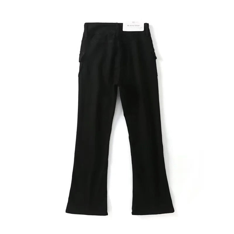 Double waistline black jeans for ladies