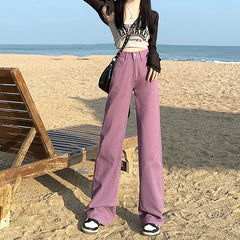 Retro Thin Purple Wide Leg Straight Denim Jeans